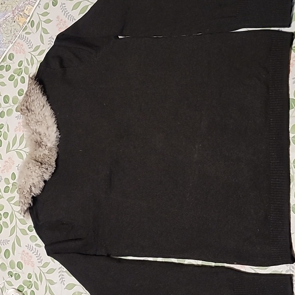 John Paul Richard cardigan ramie blend Sm w rabbit fur collar quiet luxury - Picture 5 of 9